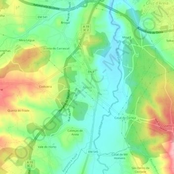 Mapa topográfico Azoia, altitude, relevo
