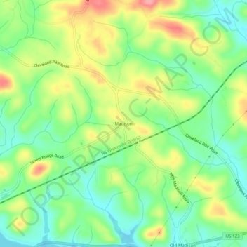 Mapa topográfico Madison, altitude, relevo