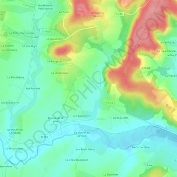 Mapa topográfico Le Verger, altitude, relevo
