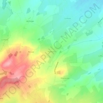 Mapa topográfico Puyravaux, altitude, relevo