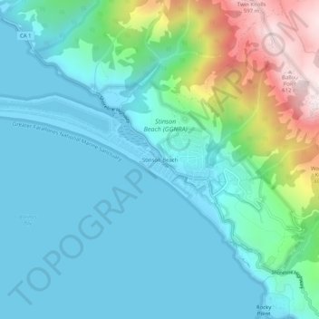 Mapa topográfico Stinson Beach, altitude, relevo