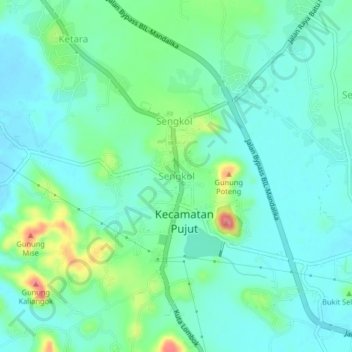 Mapa topográfico Sengkol, altitude, relevo