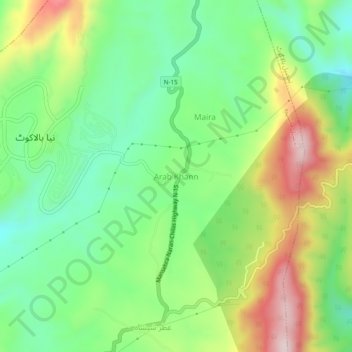 Mapa topográfico Arab Khann, altitude, relevo