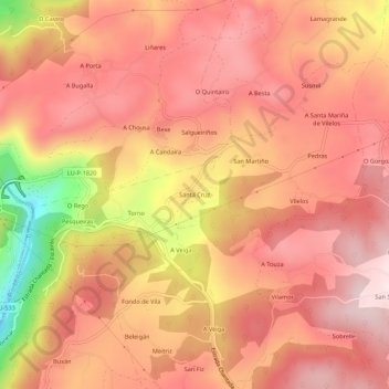 Mapa topográfico Santa Cruz, altitude, relevo