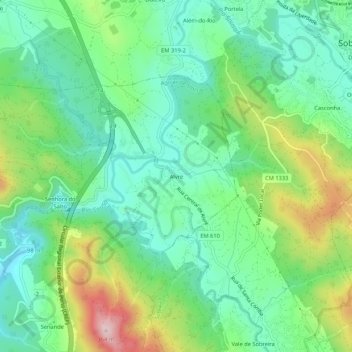 Mapa topográfico Alvre, altitude, relevo