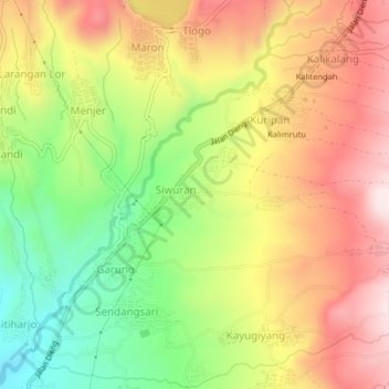 Mapa topográfico Kalijeruk, altitude, relevo