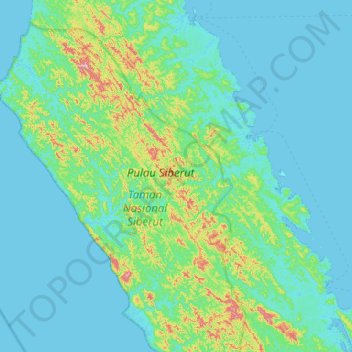 Mapa topográfico Pulau Siberut, altitude, relevo