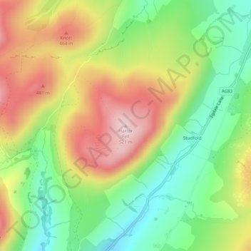 Mapa topográfico Harter Fell, altitude, relevo