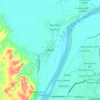 Mapa topográfico Solana, altitude, relevo