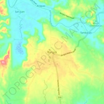 Mapa topográfico Burgos, altitude, relevo