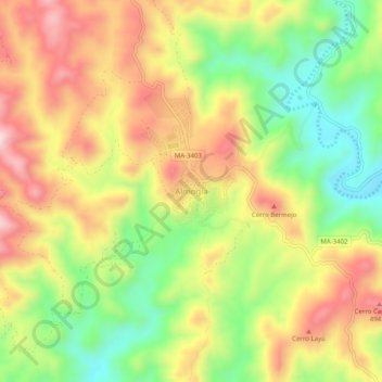 Mapa topográfico Almogía, altitude, relevo