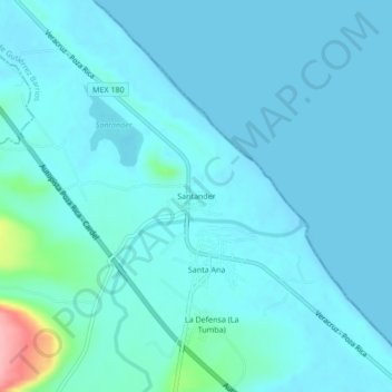 Mapa topográfico Santander, altitude, relevo
