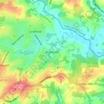Mapa topográfico Walstead, altitude, relevo