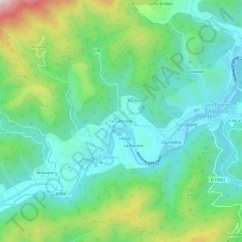 Mapa topográfico La Caminade, altitude, relevo