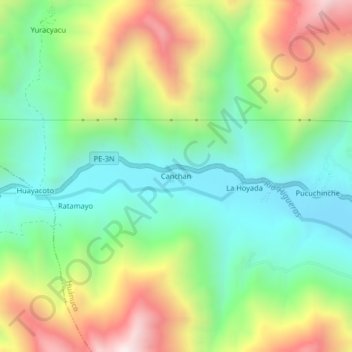 Mapa topográfico Canchan, altitude, relevo