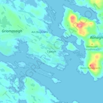Mapa topográfico Kallin, altitude, relevo