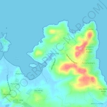Mapa topográfico Costa Serena, altitude, relevo