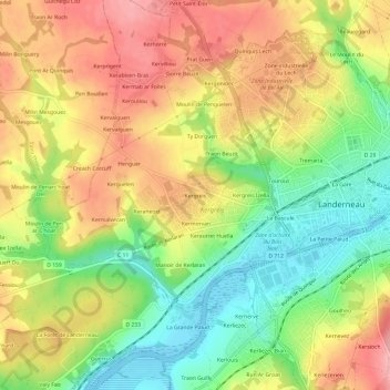 Mapa topográfico Kergreis, altitude, relevo
