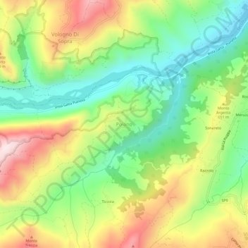 Mapa topográfico Poiano, altitude, relevo