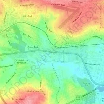 Mapa topográfico Wheless, altitude, relevo