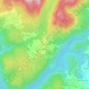 Mapa topográfico A Feira Vella, altitude, relevo