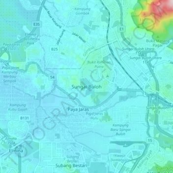 Mapa topográfico Sungai Buloh, altitude, relevo
