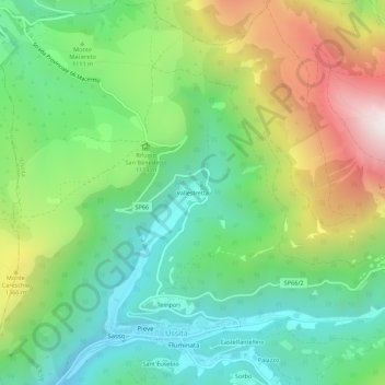 Mapa topográfico Vallestretta, altitude, relevo