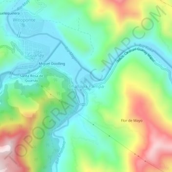 Mapa topográfico Challana Pampa, altitude, relevo