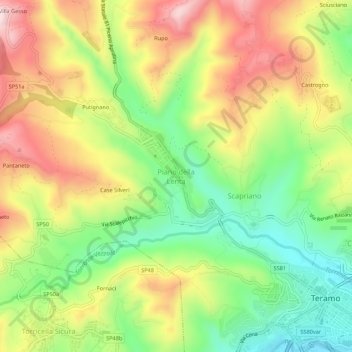 Mapa topográfico Piano della Lenta, altitude, relevo