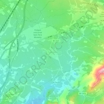 Mapa topográfico Sant Pere Molanta, altitude, relevo