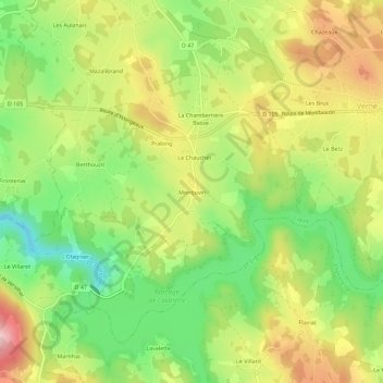 Mapa topográfico Montjuvin, altitude, relevo