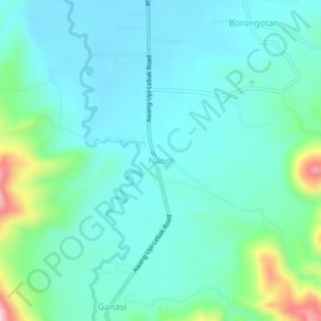 Mapa topográfico Nangi, altitude, relevo