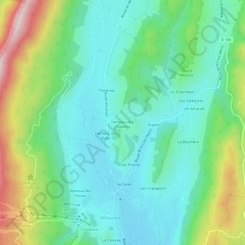 Mapa topográfico Hameau des Chaberts, altitude, relevo