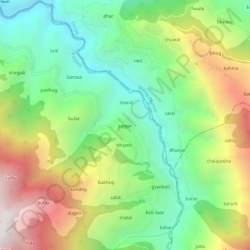 Mapa topográfico juggar, altitude, relevo