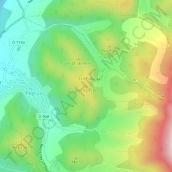 Mapa topográfico Les Boisses, altitude, relevo