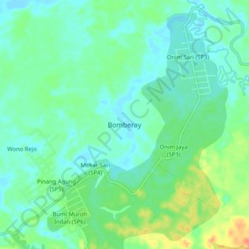 Mapa topográfico Bomberay, altitude, relevo