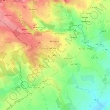Mapa topográfico La Sorie, altitude, relevo