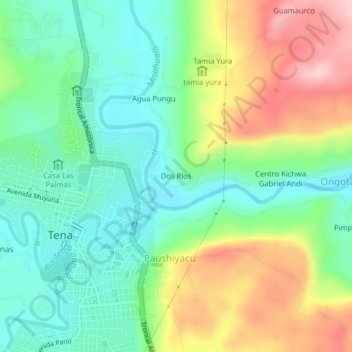 Mapa topográfico Dos Ríos, altitude, relevo