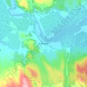 Mapa topográfico Acharacle, altitude, relevo