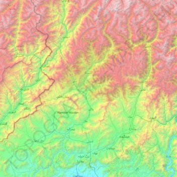 Mapa topográfico Upper Dīr District, altitude, relevo
