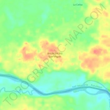 Mapa topográfico Brisas Del Rio San Miguel, altitude, relevo