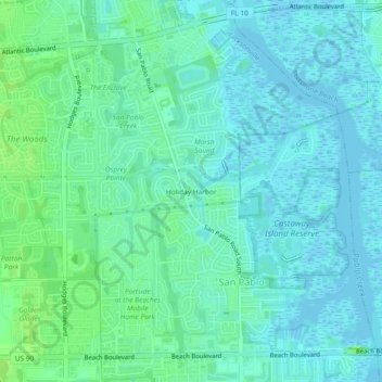 Mapa topográfico Holiday Harbor, altitude, relevo