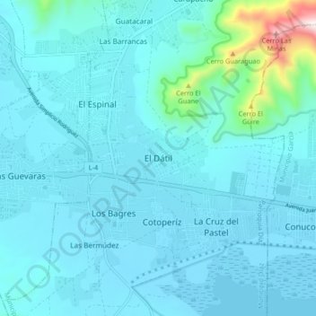 Mapa topográfico El Dátil, altitude, relevo