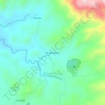 Mapa topográfico Tavidal Abajo, altitude, relevo