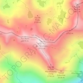 Mapa topográfico Gran Tuc de Colomèrs, altitude, relevo