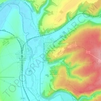 Mapa topográfico Sur Les Vignes, altitude, relevo