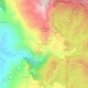 Mapa topográfico Mannavanur, altitude, relevo