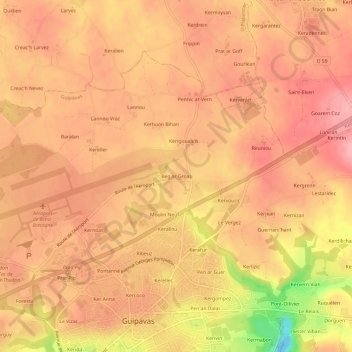 Mapa topográfico Beg ar Groas, altitude, relevo