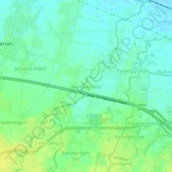 Mapa topográfico Wangunharja, altitude, relevo