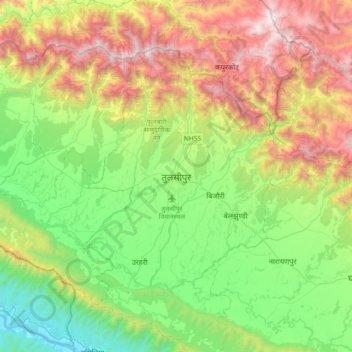 Mapa topográfico Tulsipur, altitude, relevo